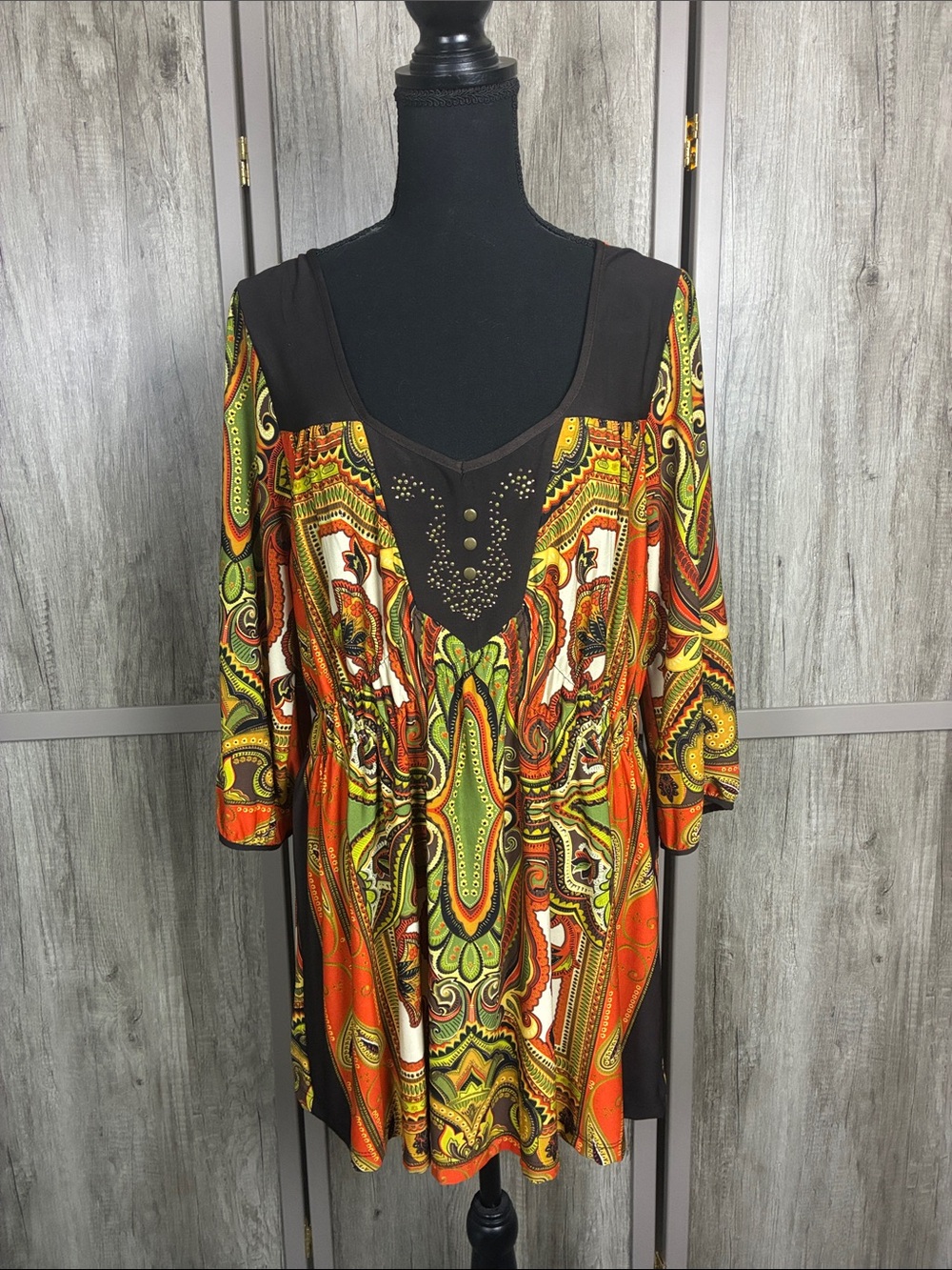 ONE WORLD Paisley V-Neck Tunic Top Women's 1X